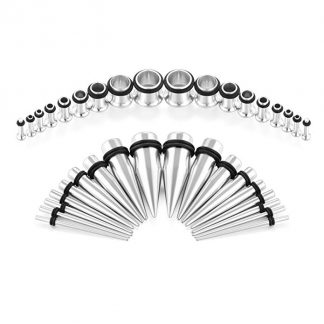 Silver Surgical Stainless Steel Plugs & Tapers Stretching Kits