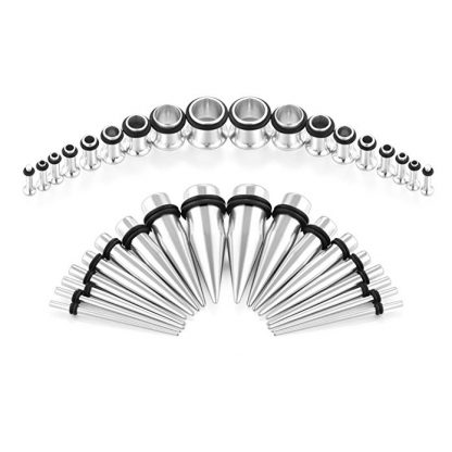 Silver Surgical Stainless Steel Plugs & Tapers Stretching Kits