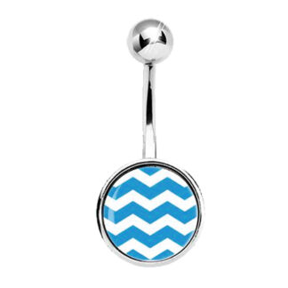 Aqua & White Waves Printed 316L Surgical Stainless Steel Belly Bars 2