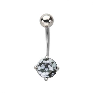 Black Snowflake Obsidian Semi Precious Stone 316L Surgical Stainless Steel Belly Bars