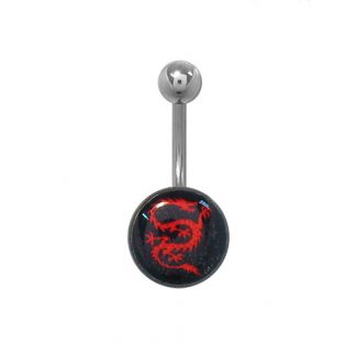 Chinese Red Dragon Print 316L Surgical Stainless Steel Belly Bars