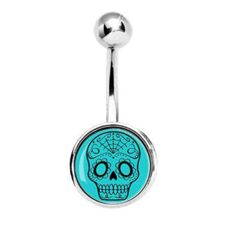 Day Of The Dead Printed Skull 316L Surgical Stainless Steel Belly Bars