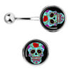 Day Of The Dead Skull 316L Surgical Stainless Steel Printed Belly Bars 1