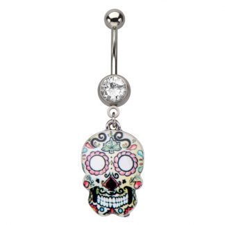 Day Of The Dead Sugar Skull Dangles with Clear CZ Gem
