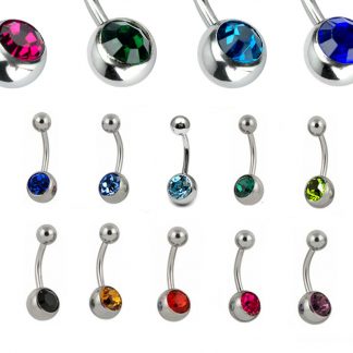 Single CZ Gem 316L Surgical Stainless Steel Belly Bars 1