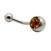 Single CZ Gem 316L Surgical Stainless Steel Belly Bars   Citrine