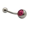 Single CZ Gem 316L Surgical Stainless Steel Belly Bars   Rose