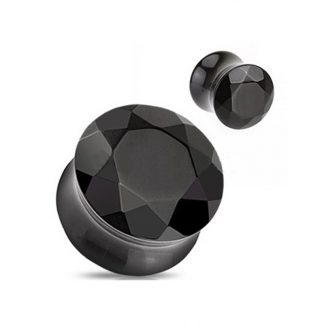 Black Gem Faceted Double Flared Saddle Fit Glass Plugs (3)