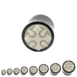 Carved Horn White Celtic Cross Pattern Double Flare Plugs (2)