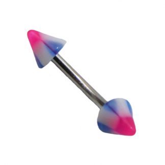 Multi Coloured UV Spiked 316L Surgical Stainless Steel Curved Bars  3 Blue White Pink