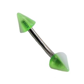 Multi Coloured UV Spiked 316L Surgical Stainless Steel Curved Bars  4 Fluro Green Clear White