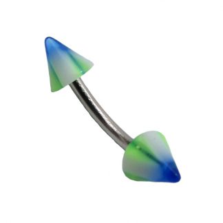 Multi Coloured UV Spiked 316L Surgical Stainless Steel Curved Bars  5 Fluro Green White Blue