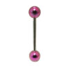 Round Ball Titanium Anodised 316L Surgical Steel Barbell 14ga   Pink with Stainless Bar