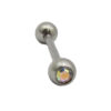 Single Gem Round Ball 316L Surgical Steel Tongue Bars 14ga   White Opal