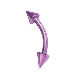 Spiked End Titanium Anodised 316L Stainless Curved Bar   Purple 2