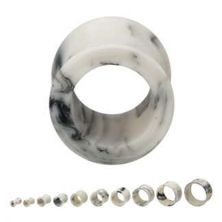 White and Black Marbled Acrylic Double Flared Tunnels