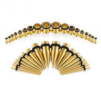 Gold Surgical Stainless Steel Plugs & Tapers Stretching Kits 36pc