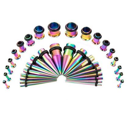 Rainbow Surgical Stainless Steel Plugs & Tapers Stretching Kits 36pc