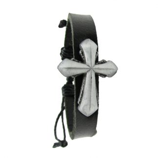 Black Leather Alloy Cross Bracelets