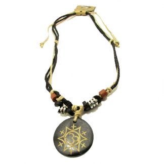 Buddhist OM Symbol Design Ox Bone Pendant Rope Necklaces 1