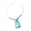 Large Turquoise Stone Pendant On Beaded Large Link Alloy Chain Necklaces