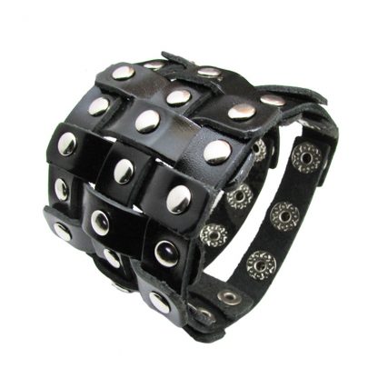 Leather Mesh Studded Cuff Bracelets