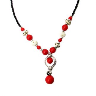 Red Coral and Carved Ox Bone Bead Necklaces 2
