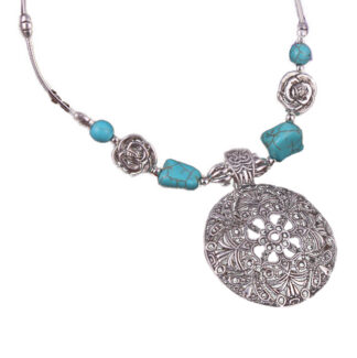 Round Flower Pattern Tibetan Pendant Necklace