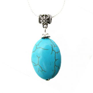 Small Oval Turquoise Pendant On Fine Chain Necklaces