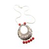 Spiral Pattern Red Coral & Tibetan Silver Tribal Pendant Necklaces