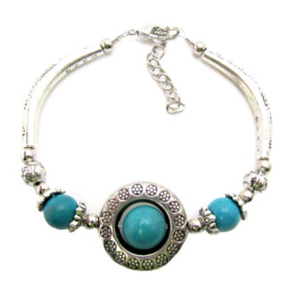 Turquoise Stone Bead & Tibetan Silver Bracelets