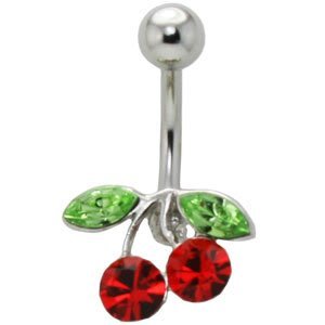 Cherries CZ Gem 316L Surgical Stainless Steel Belly Bar 1