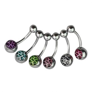 Coloured Leopard Print 316L Surgical Stainless Steel Belly Bars Main