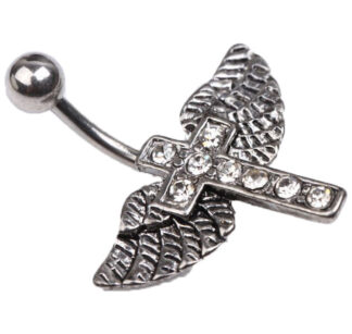Crystal Gem 316L Stainless Steel Winged Cross Belly Bar