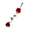 Double Red Rose CZ Gem 316L Surgical Steel Belly Dangles 1