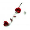 Double Red Rose CZ Gem 316L Surgical Steel Belly Dangles 2
