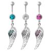 Large CZ Gem 316L Surgical Stainless Steel Feather Belly Dangle