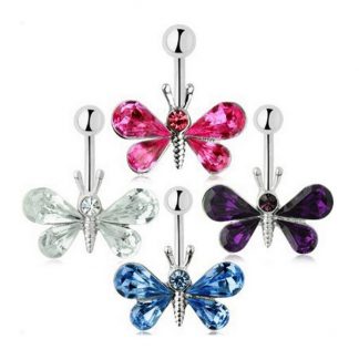 Large Gem Butterfly Stainless Steel Belly Rings (2)