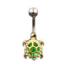 Large Peridot Gem Golden Turtle Stainless Steel Belly Ring Front