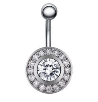 Large Round Crystal Gem 316L Surgical Stainless Steel Belly Ring