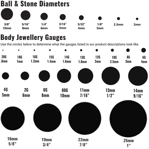 Oz Body Jewellery Gauges & Ball Diameters Accordian