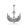 Crystal Gem 316L Stainless Steel Winged Skull Belly Ring