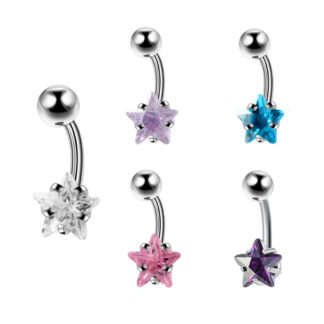 Crystal Star Gem 316L Stainless Steel Belly Ring Colours