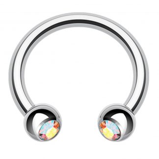 Double Gem Surgical Steel Horseshoe Circular Barbell Conch Septum Cartilage Tragus Helix    Opal