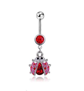 Siam Crystal 316L Stainless Steel Lady Beetle Belly Ring