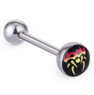 Acrylic Printed 316L Surgical Stainless Steel Tongue Rings   Death Mask