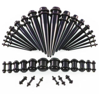 Black Acrylic Plugs & Tapers Stretching Kit (36pc)