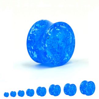 Blue Cracked Glass Acrylic Double Flared Plugs 2