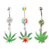CZ Gem Green Cannabis Leaf 316L Surgical Stainless Steel Belly Dangle