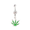 CZ Gem Green Cannabis Leaf 316L Surgical Stainless Steel Belly Dangle Crystal